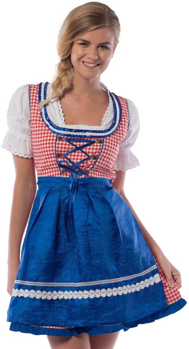 Boeren Tirol & Oktoberfest Kostuum | Hilda Hefe Bierfeest Dirndl Blauw | Vrouw | Maat 36 | Bierfeest | Verkleedkleding